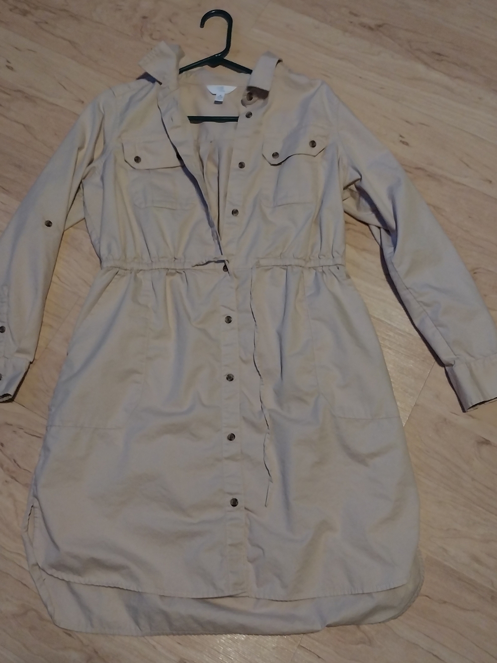 Time and Tru Beige Drawstring Shirt Dress  - Women